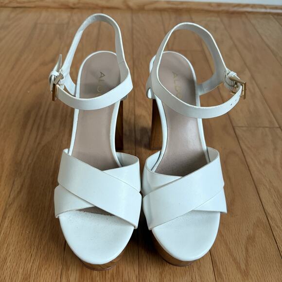 Aldo sz 6 white chunky cottagecore boho platform heels - Picture 1 of 7